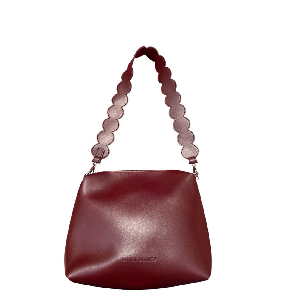 Melie Bianco Burgundy Scalloped Strap Shoulder Bag Vegan Leather NWOT